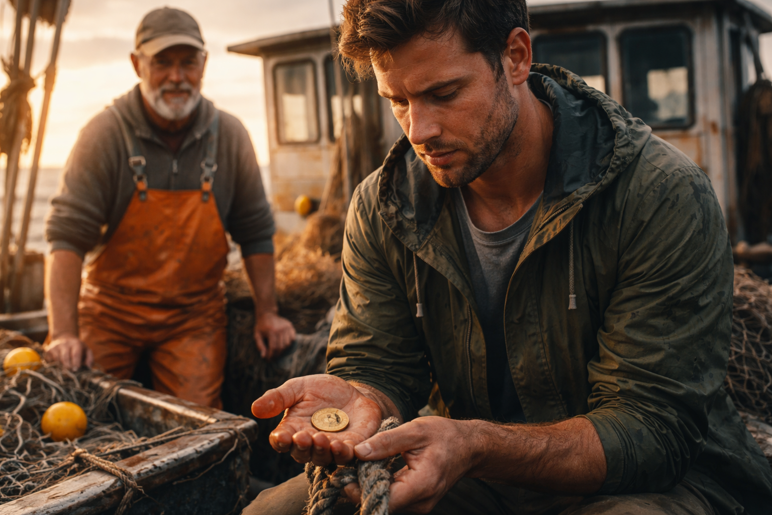 La moneta di oro nel peschereccio
